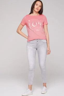 Damen CAMP DAVID & SOCCX T-Shirt mit U-Boot-Ausschnitt und Artwork