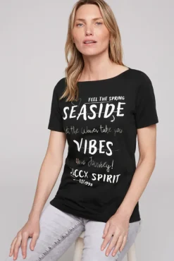 Damen CAMP DAVID & SOCCX T-Shirt mit U-Boot-Ausschnitt und Wording Print