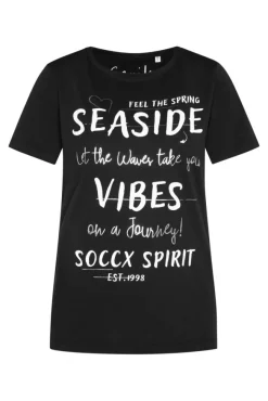 Damen CAMP DAVID & SOCCX T-Shirt mit U-Boot-Ausschnitt und Wording Print