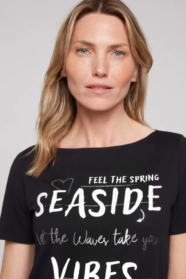 Damen CAMP DAVID & SOCCX T-Shirt mit U-Boot-Ausschnitt und Wording Print