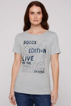 Damen CAMP DAVID & SOCCX T-Shirt mit U-Boot-Ausschnitt cozy blue | M