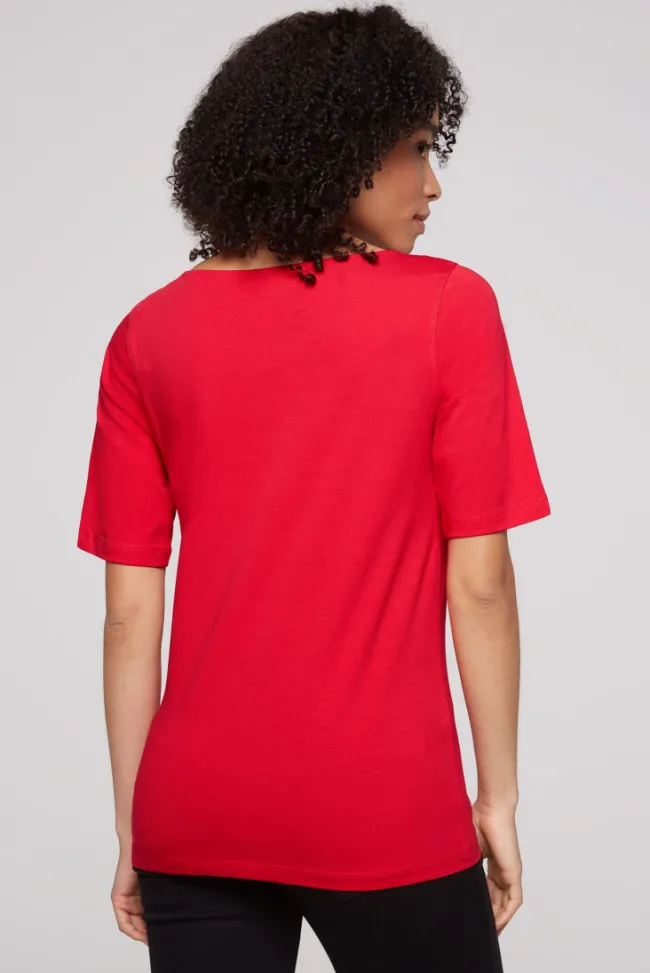 Damen CAMP DAVID & SOCCX T-Shirt mit U-Bootausschnitt und Print clear red