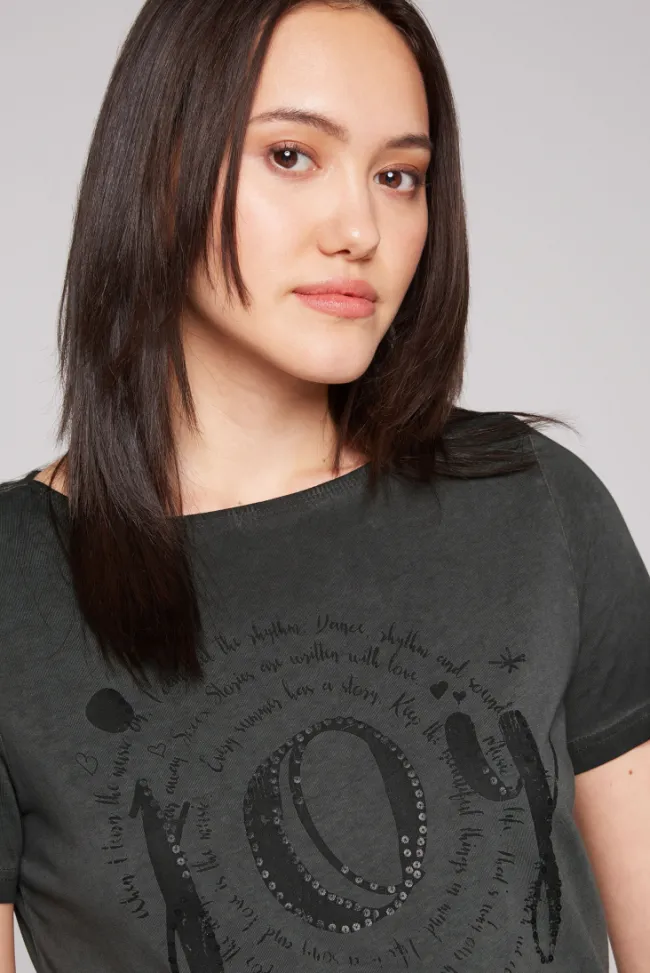 Damen CAMP DAVID & SOCCX T-Shirt mit U-Boot-Ausschnitt und Artwork