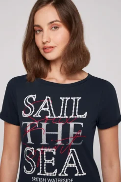 Damen CAMP DAVID & SOCCX T-Shirt mit U-Boot-Ausschnitt und Glossy-Pailletten-Print blue navy