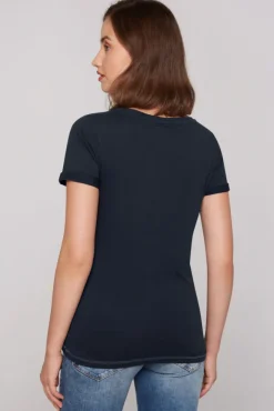 Damen CAMP DAVID & SOCCX T-Shirt mit U-Boot-Ausschnitt und Glossy-Pailletten-Print blue navy