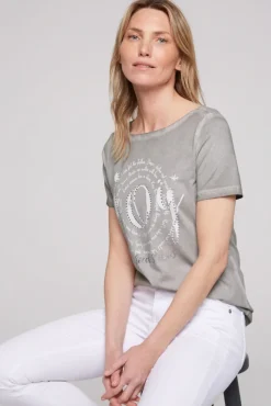 Damen CAMP DAVID & SOCCX T-Shirt mit U-Boot-Ausschnitt und Artwork