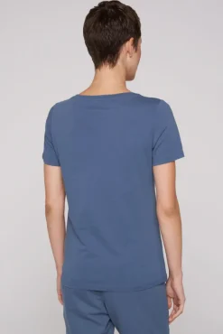 Damen CAMP DAVID & SOCCX T-Shirt mit U-Boot-Ausschnitt und Label Print blue haze