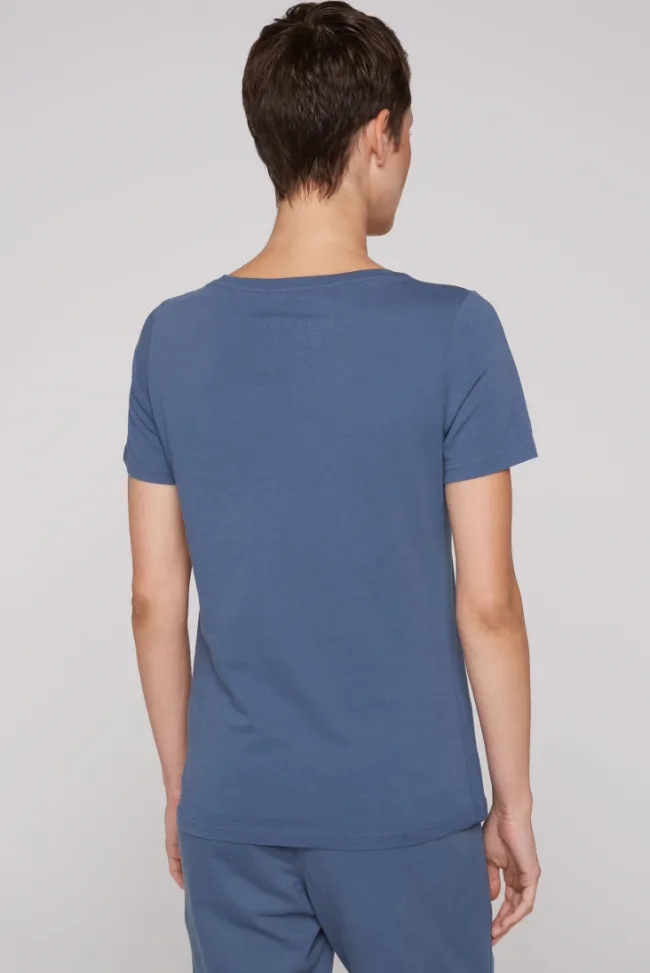 Damen CAMP DAVID & SOCCX T-Shirt mit U-Boot-Ausschnitt und Label Print blue haze