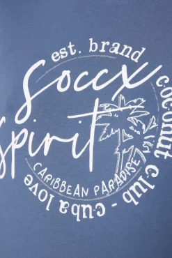 Damen CAMP DAVID & SOCCX T-Shirt mit U-Boot-Ausschnitt und Label Print blue haze