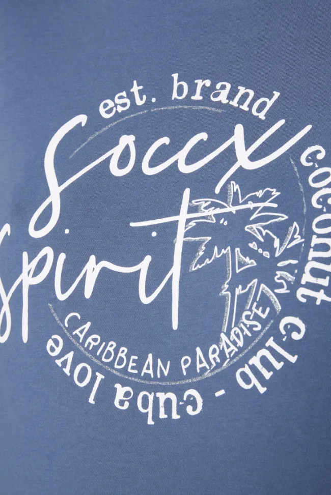 Damen CAMP DAVID & SOCCX T-Shirt mit U-Boot-Ausschnitt und Label Print blue haze