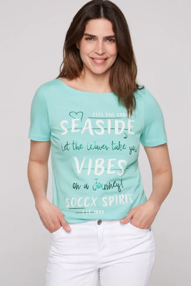 Damen CAMP DAVID & SOCCX T-Shirt mit U-Boot-Ausschnitt und Wording Print flash aqua | S