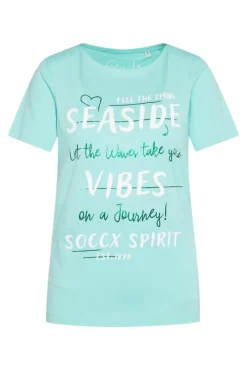 Damen CAMP DAVID & SOCCX T-Shirt mit U-Boot-Ausschnitt und Wording Print flash aqua | S
