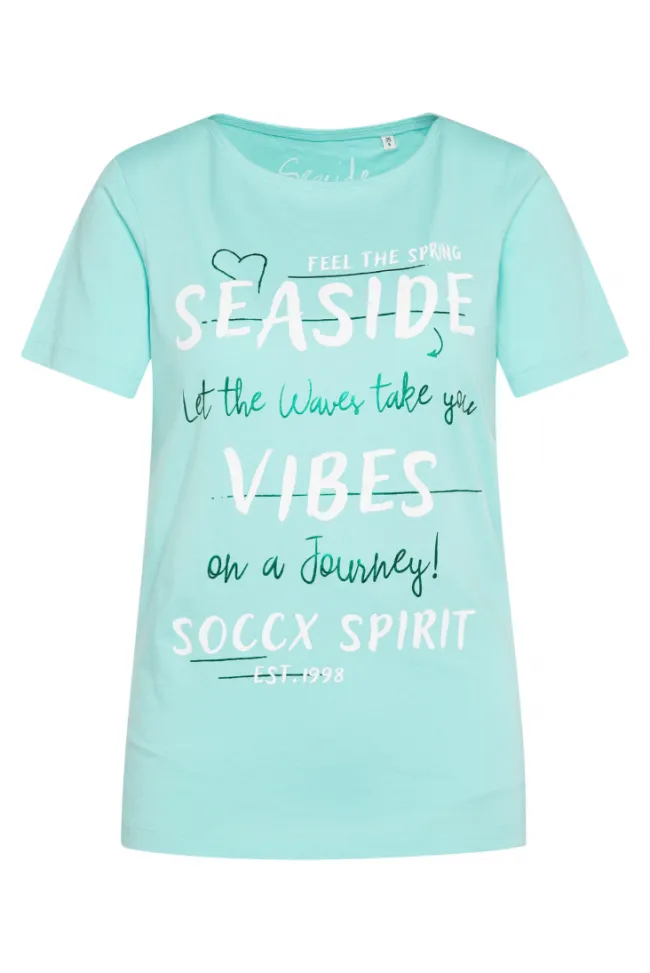 Damen CAMP DAVID & SOCCX T-Shirt mit U-Boot-Ausschnitt und Wording Print flash aqua | S