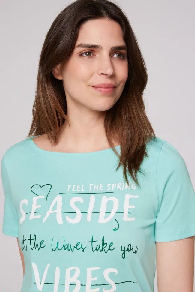Damen CAMP DAVID & SOCCX T-Shirt mit U-Boot-Ausschnitt und Wording Print flash aqua | S