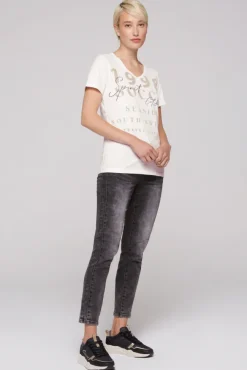 Damen CAMP DAVID & SOCCX T-Shirt mit V-Ausschnitt und Wording Print