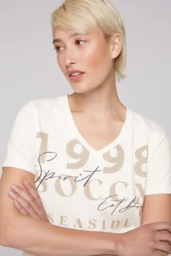 Damen CAMP DAVID & SOCCX T-Shirt mit V-Ausschnitt und Wording Print