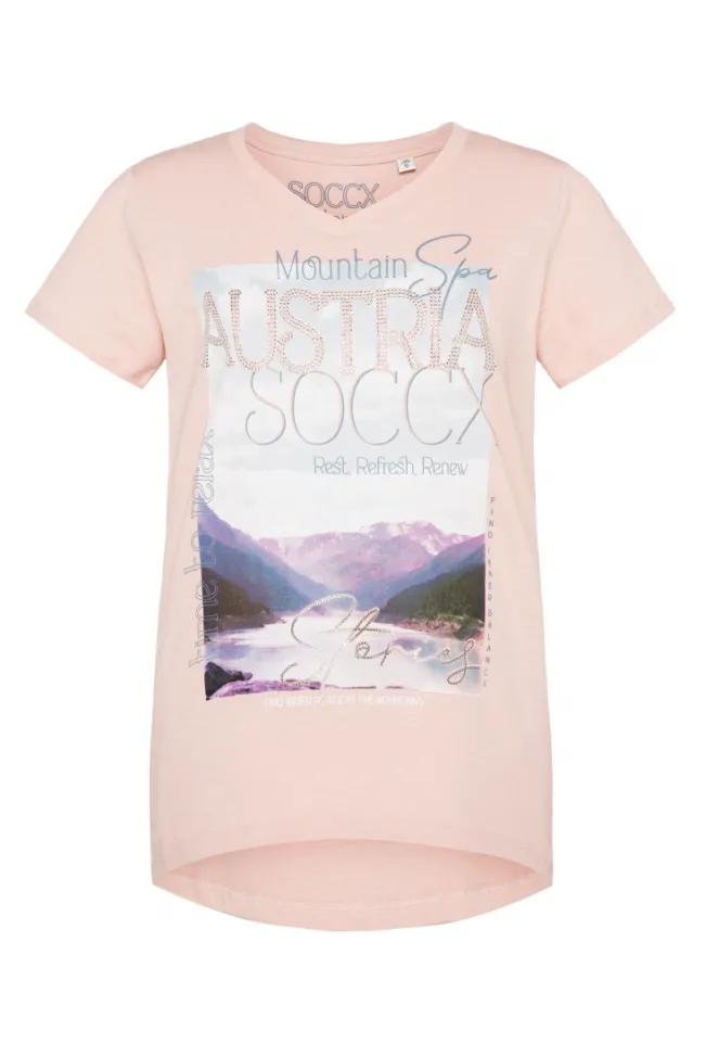 Damen CAMP DAVID & SOCCX T-Shirt mit V-Ausschnitt und Photoprint rose blush