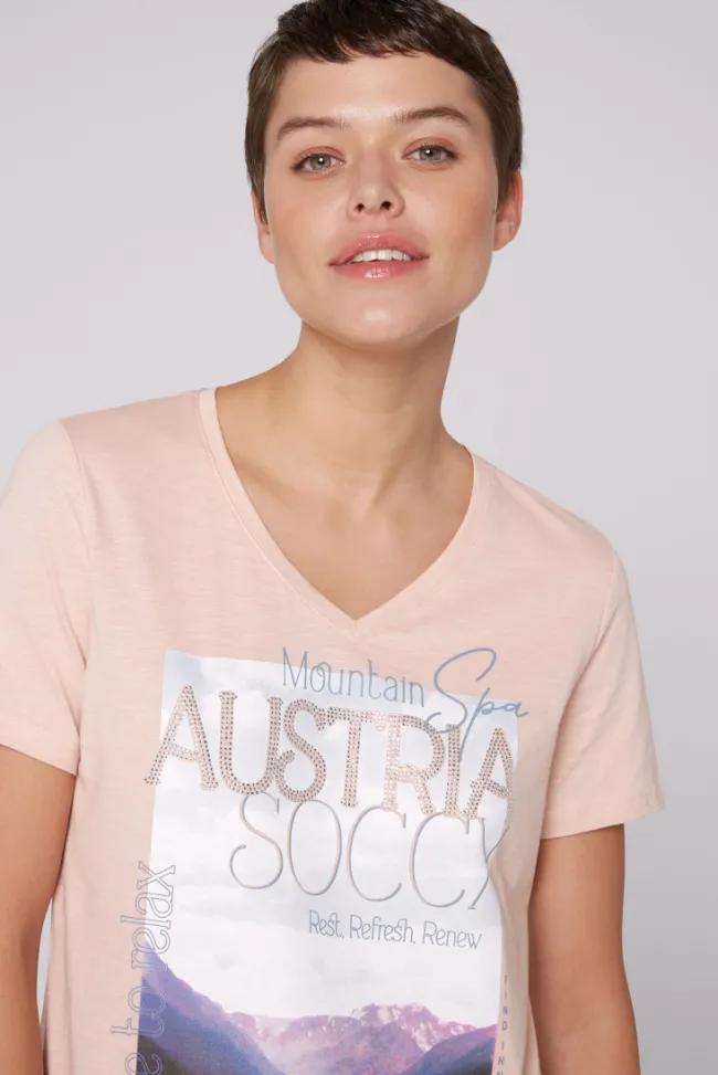 Damen CAMP DAVID & SOCCX T-Shirt mit V-Ausschnitt und Photoprint rose blush