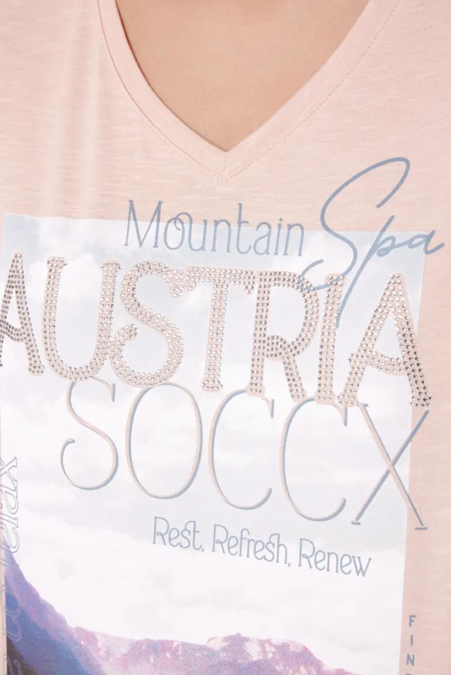 Damen CAMP DAVID & SOCCX T-Shirt mit V-Ausschnitt und Photoprint rose blush