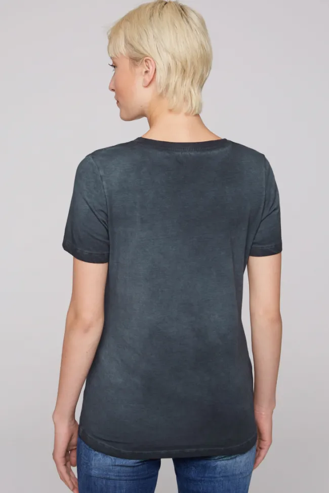 Damen CAMP DAVID & SOCCX T-Shirt mit V-Ausschnitt und Wording Print blue navy