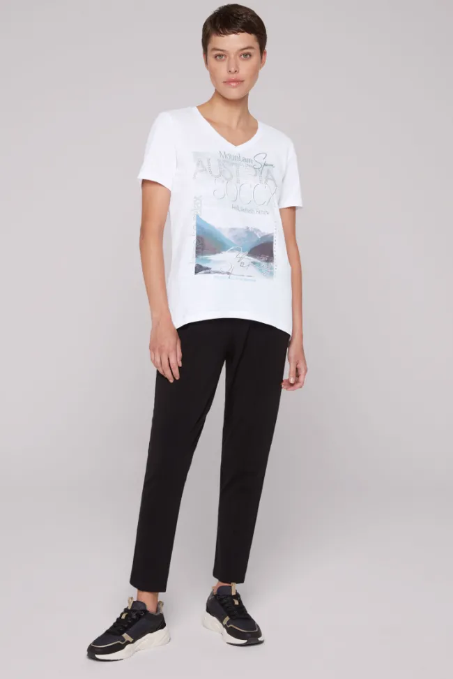 Damen CAMP DAVID & SOCCX T-Shirt mit V-Ausschnitt und Photoprint