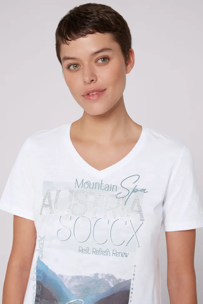 Damen CAMP DAVID & SOCCX T-Shirt mit V-Ausschnitt und Photoprint