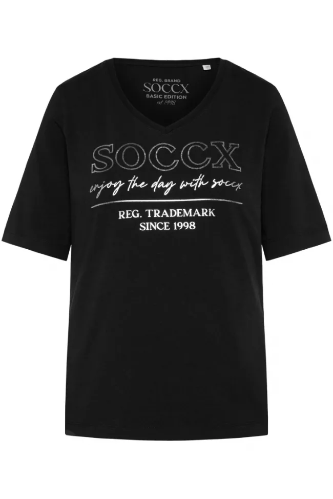 Damen CAMP DAVID & SOCCX T-Shirt mit V-Ausschnitt und Print