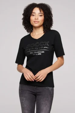 Damen CAMP DAVID & SOCCX T-Shirt mit V-Ausschnitt und Print