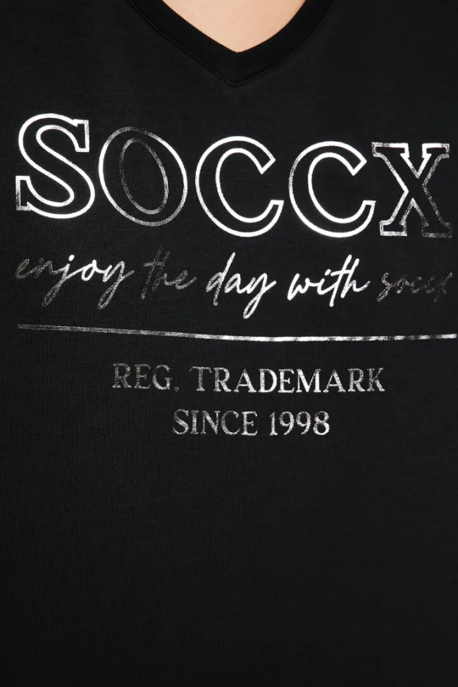 Damen CAMP DAVID & SOCCX T-Shirt mit V-Ausschnitt und Print