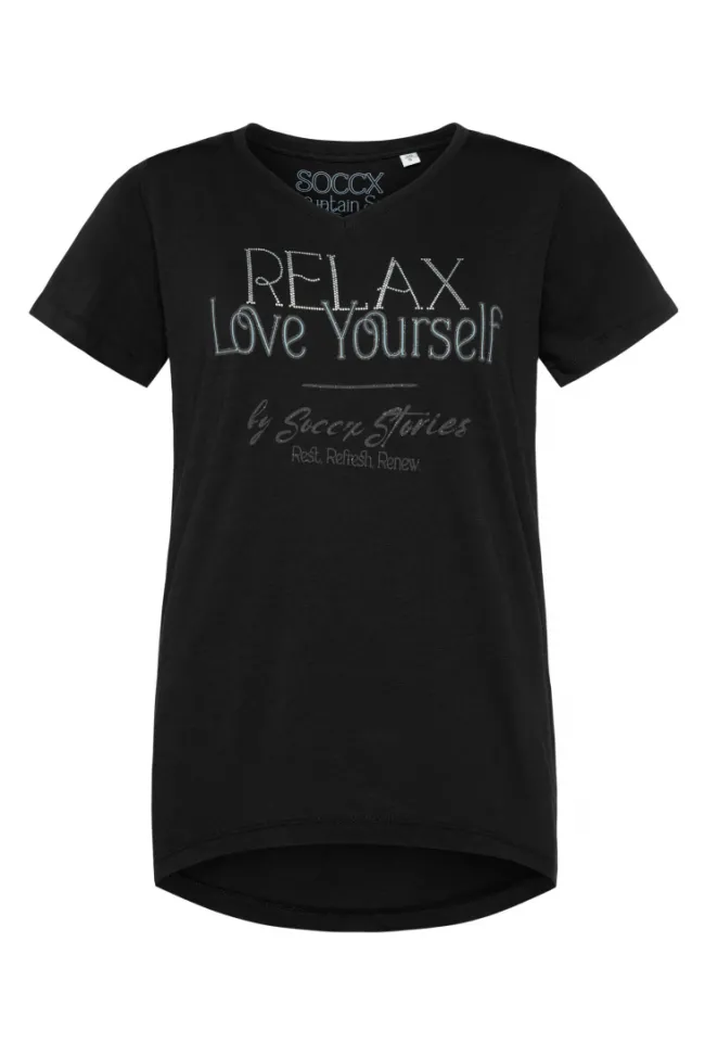 Damen CAMP DAVID & SOCCX T-Shirt mit V-Ausschnitt und Glitter Wording