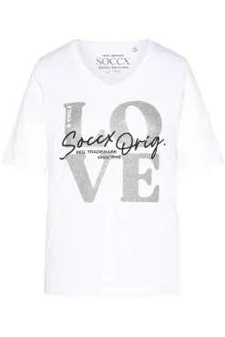 Damen CAMP DAVID & SOCCX T-Shirt mit V-Ausschnitt und Print