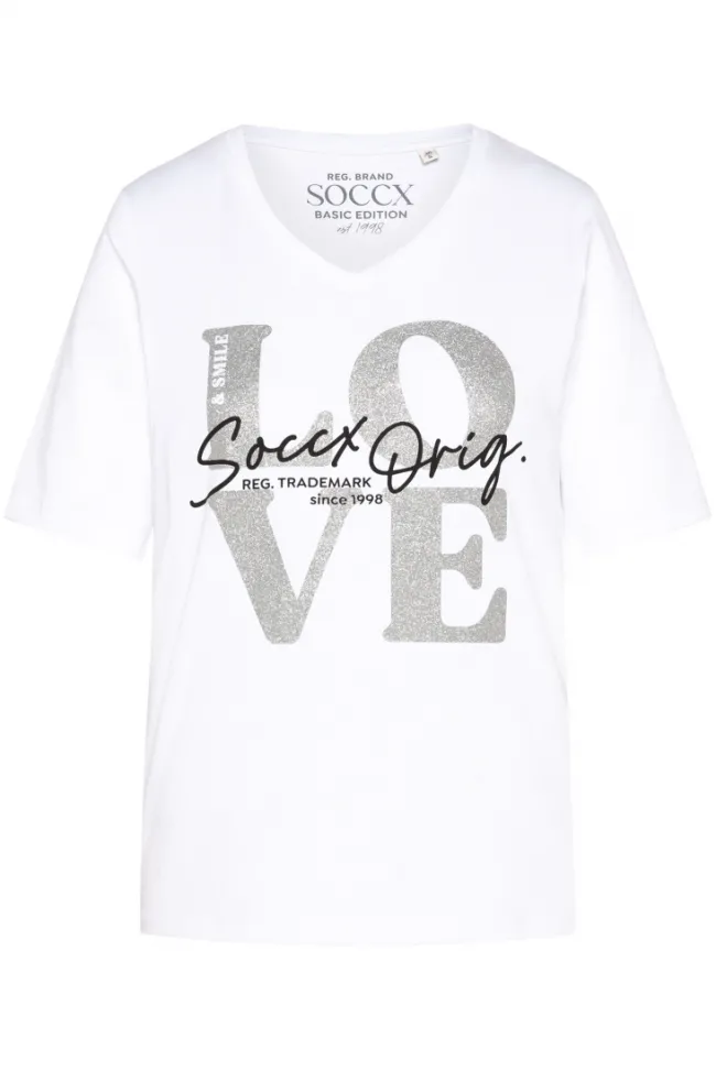 Damen CAMP DAVID & SOCCX T-Shirt mit V-Ausschnitt und Print