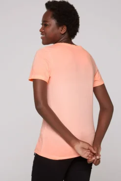 Damen CAMP DAVID & SOCCX T-Shirt mit V-Ausschnitt und Wording Print neon orange