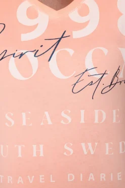 Damen CAMP DAVID & SOCCX T-Shirt mit V-Ausschnitt und Wording Print neon orange