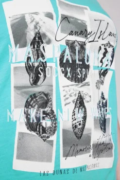 Damen CAMP DAVID & SOCCX T-Shirt mit V-Neck und Print Artwork lagoon blue