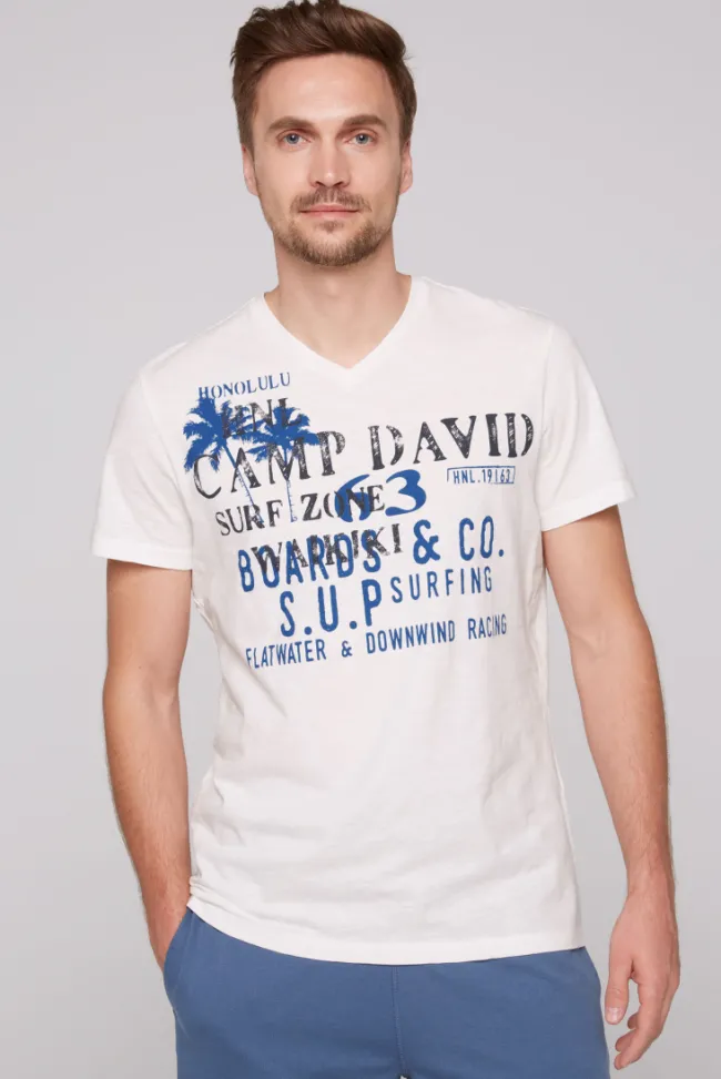 Herren CAMP DAVID & SOCCX T-Shirt mit V-Neck und Print Artwork | XXL