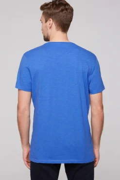Herren CAMP DAVID & SOCCX T-Shirt mit V-Neck und Print Artwork deep sky | S
