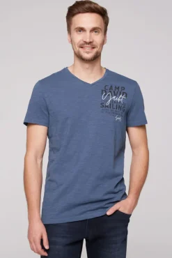 Herren CAMP DAVID & SOCCX T-Shirt mit V-Neck und Print blue haze | S