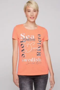 Damen CAMP DAVID & SOCCX T-Shirt mit Wording Print neon orange