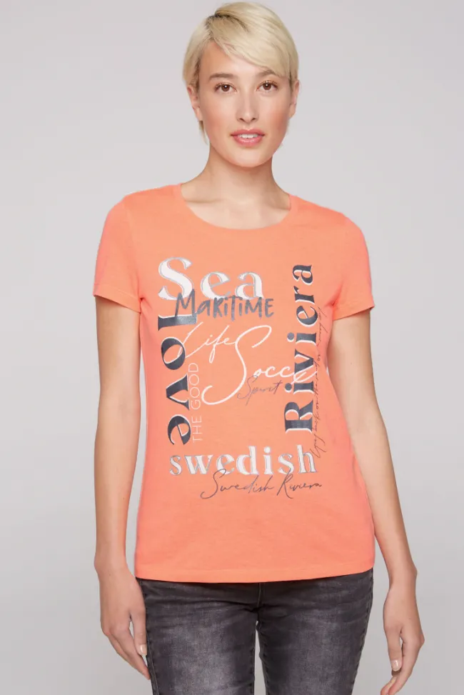 Damen CAMP DAVID & SOCCX T-Shirt mit Wording Print neon orange