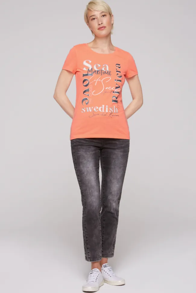 Damen CAMP DAVID & SOCCX T-Shirt mit Wording Print neon orange