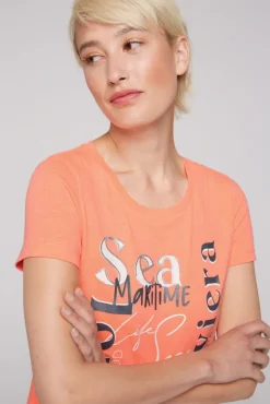 Damen CAMP DAVID & SOCCX T-Shirt mit Wording Print neon orange