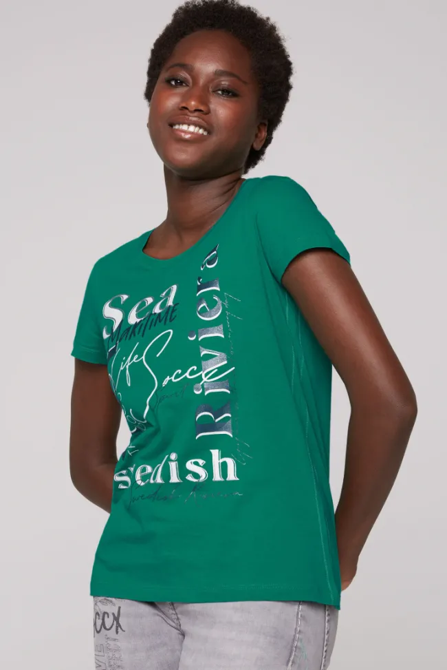 Damen CAMP DAVID & SOCCX T-Shirt mit Wording Print bottle green