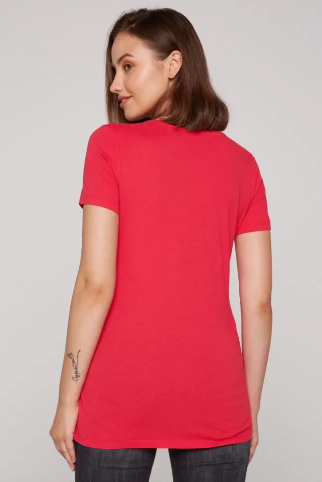 Damen CAMP DAVID & SOCCX T-Shirt mit Wording Print und Schmucksteinen pinky red