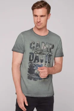 Herren CAMP DAVID & SOCCX T-Shirt Oil Dyed mit Photoprint deep forest