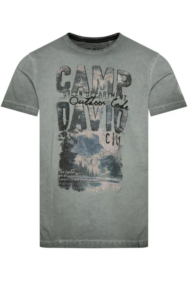 Herren CAMP DAVID & SOCCX T-Shirt Oil Dyed mit Photoprint deep forest
