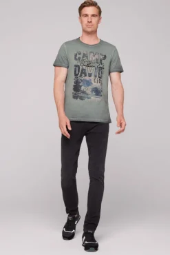 Herren CAMP DAVID & SOCCX T-Shirt Oil Dyed mit Photoprint deep forest