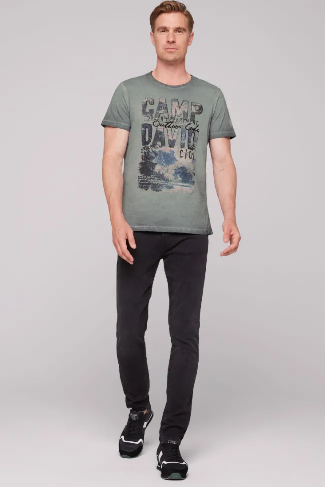 Herren CAMP DAVID & SOCCX T-Shirt Oil Dyed mit Photoprint deep forest