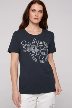 Damen CAMP DAVID & SOCCX T-Shirt Rundhals mit Logo Artwork classic navy