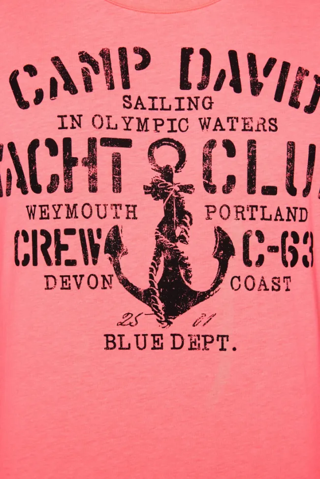 Herren CAMP DAVID & SOCCX T-Shirt Rundhals mit Used Print neon pink | S